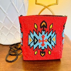 VTG Beaded Native American Southwestern Tribal Style Purse Crossbody Handbag Red